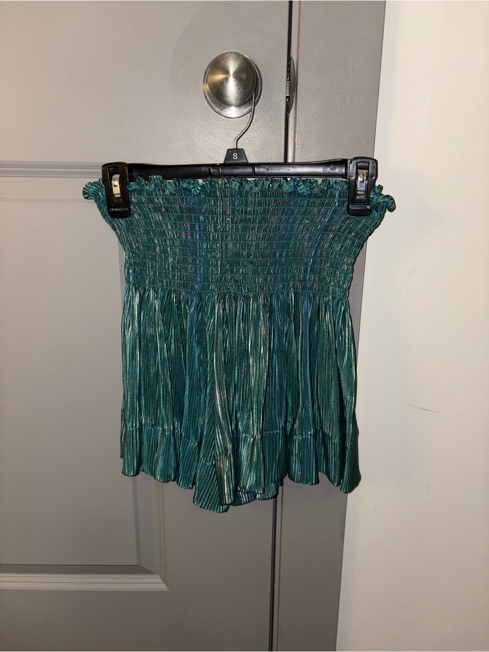 Smocked Metallic Emerald Green Shorts